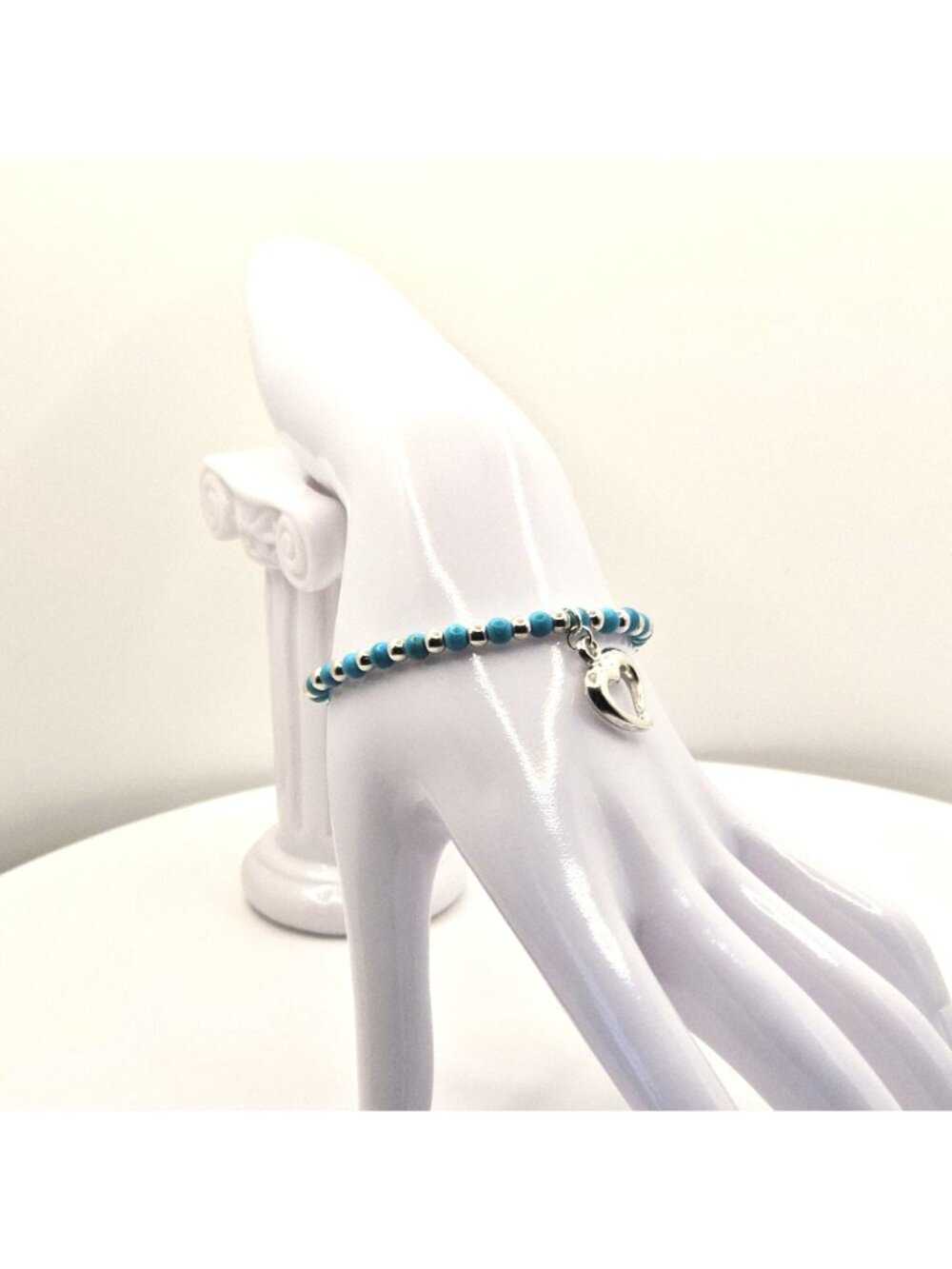 Heart Bracelet Turquoise Bracelet Blue Beaded Bracelet Stretch Bracelet Stackabl - Picture 8 of 10